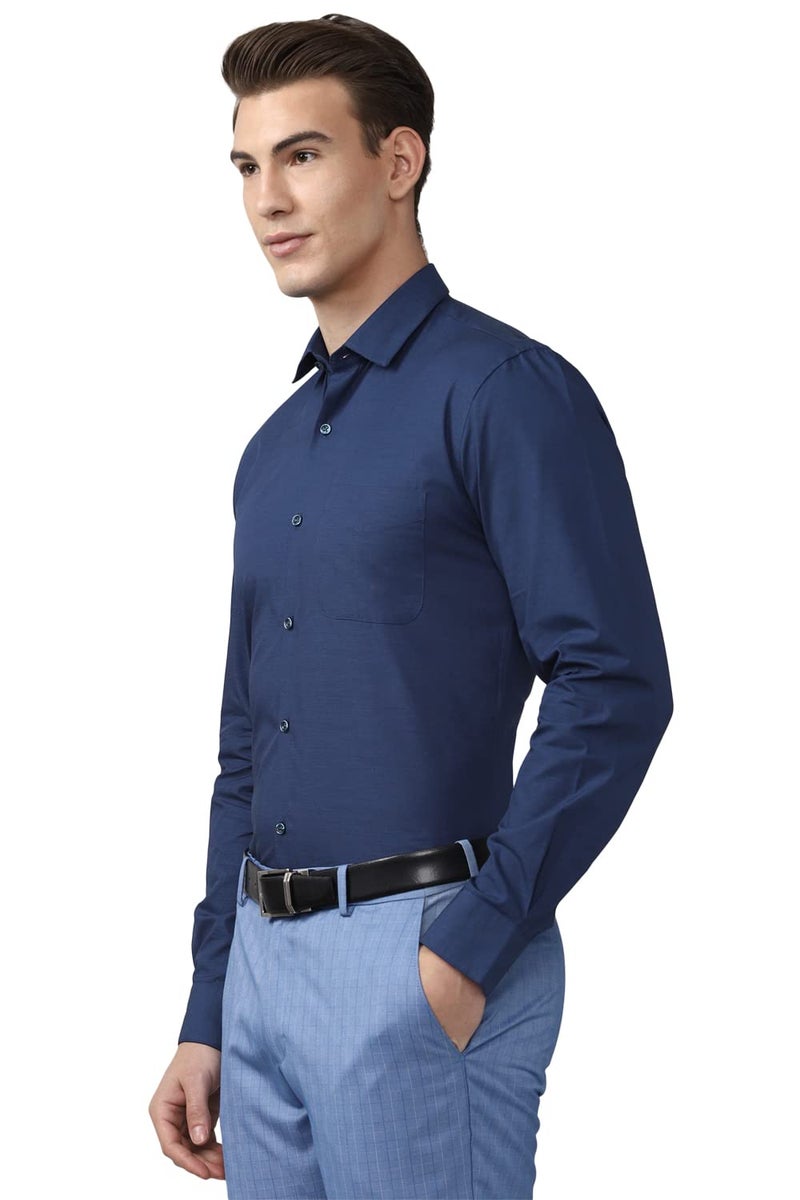 Peter England Men's Cotton Solid Slim Fit Shirt (PESFMSLBO15497_Navy 39) - Image 2