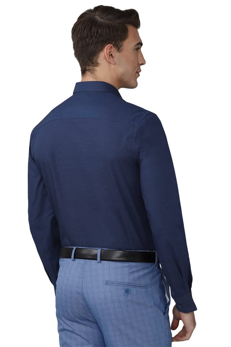 Peter England Men's Cotton Solid Slim Fit Shirt (PESFMSLBO15497_Navy 39) - Image 4