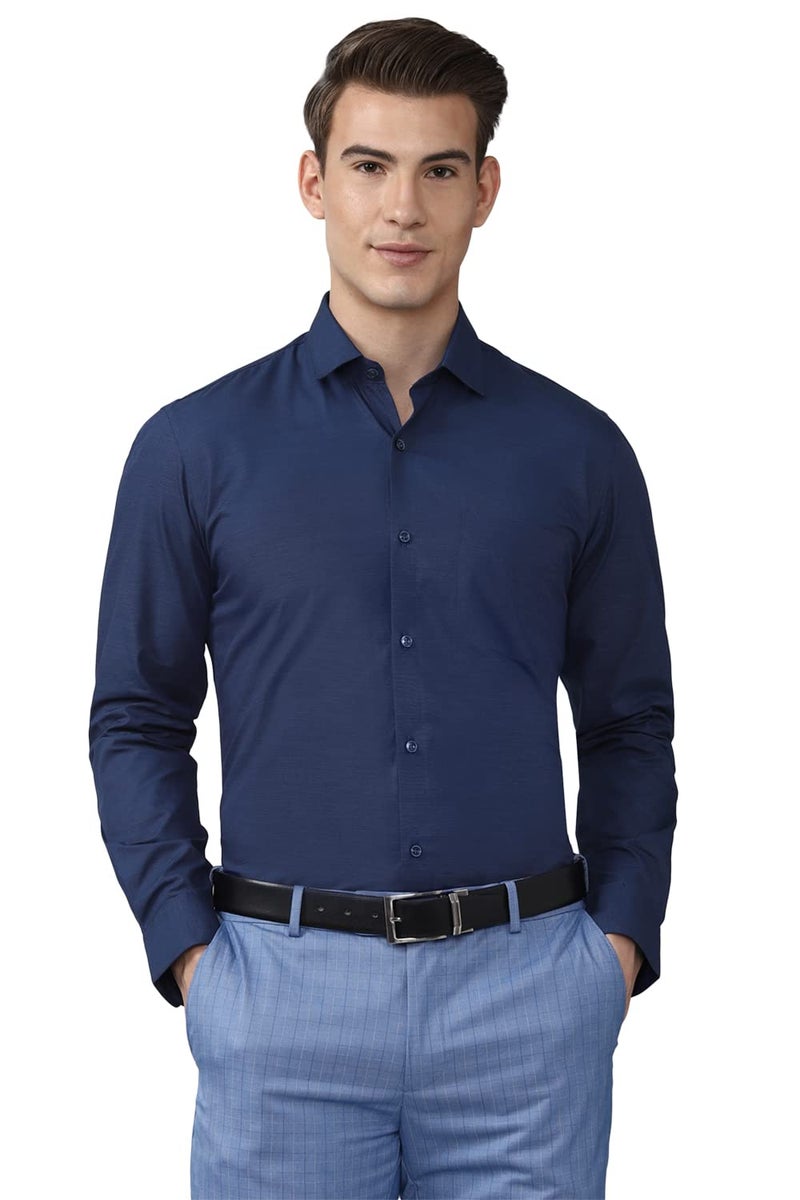 Peter England Men's Cotton Solid Slim Fit Shirt (PESFMSLBO15497_Navy 39) - Image 1