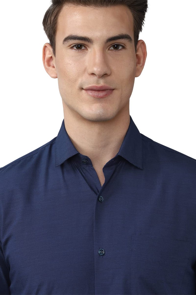 Peter England Men's Cotton Solid Slim Fit Shirt (PESFMSLBO15497_Navy 39) - Image 3