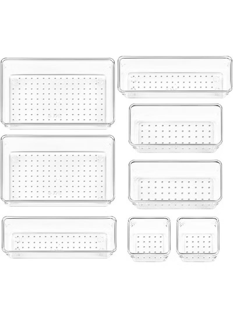 Set of 8 Clear Drawer Organizers, 4 Sizes of Organizing and Storage Trays, Drawer Organizer Bins for Kitchen, Vanity, Bathroom, Office - Image 1