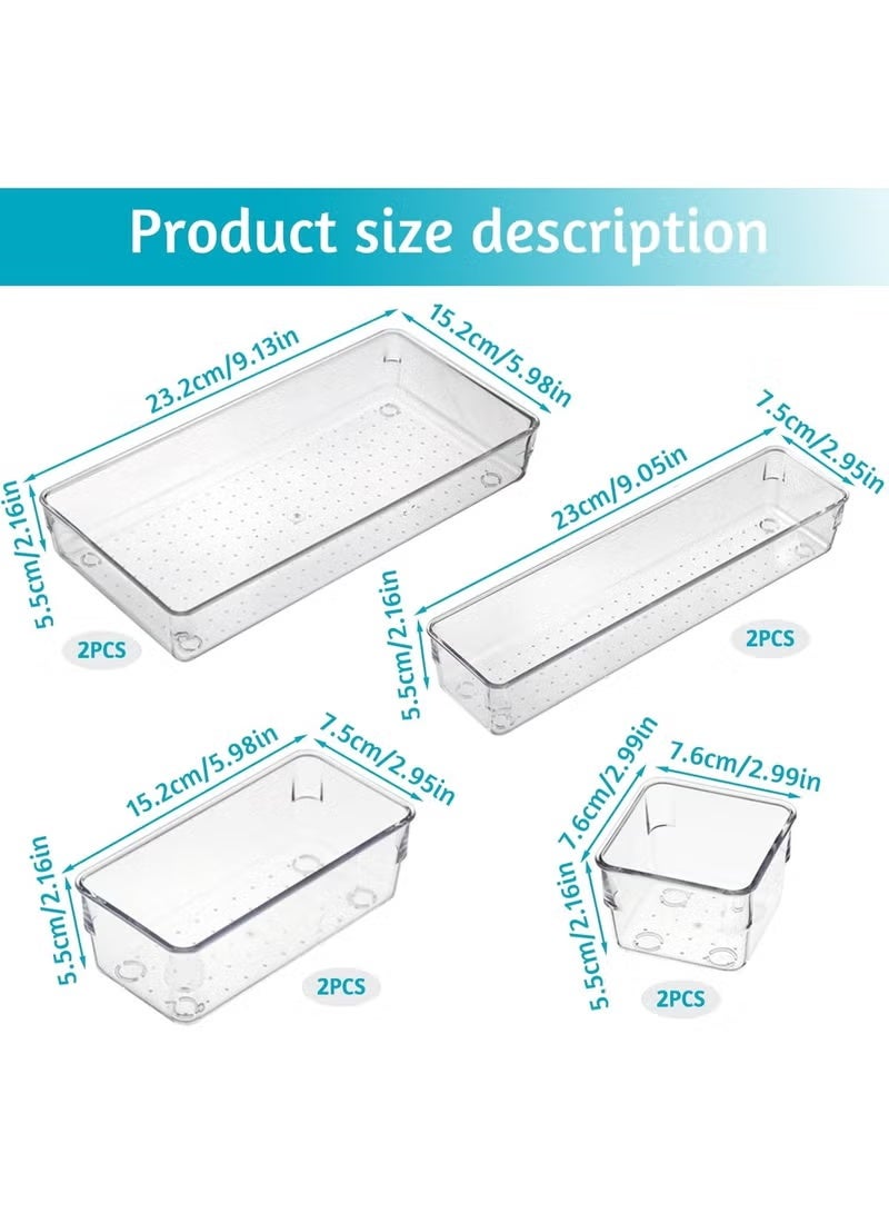 Set of 8 Clear Drawer Organizers, 4 Sizes of Organizing and Storage Trays, Drawer Organizer Bins for Kitchen, Vanity, Bathroom, Office - Image 3