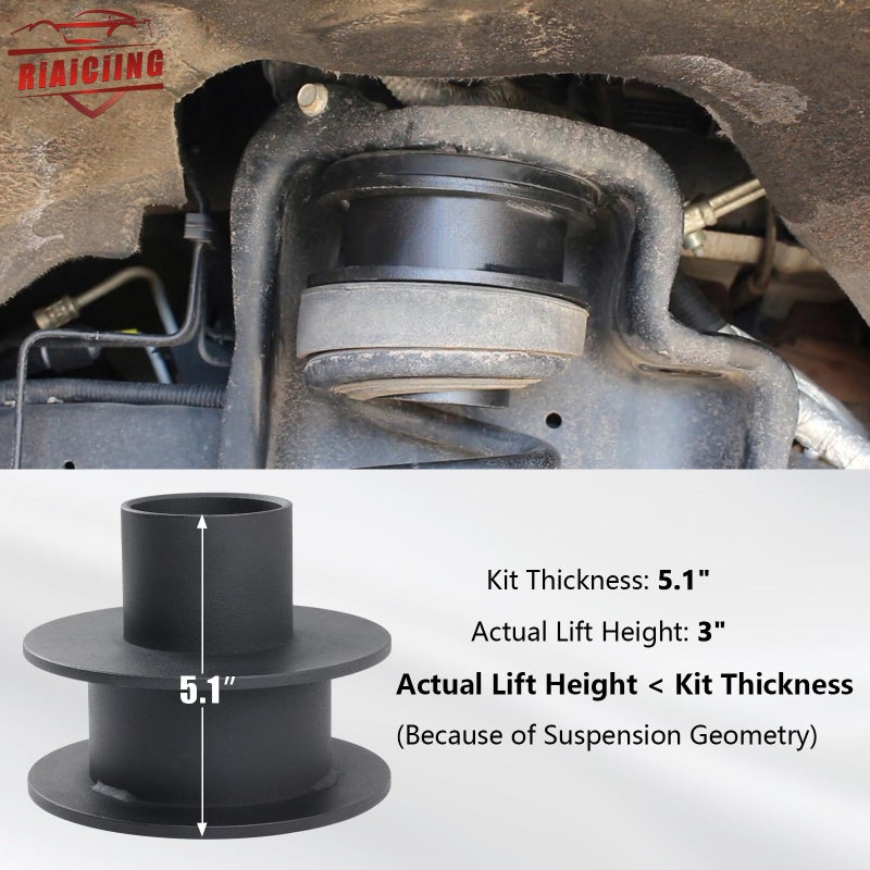 RiAiCiING 3" Front Leveling Kit Compatible with 2005-2024 Ford F250 F350 Super Duty 4WD, 3 inch High-Strength Steel Coil Spring Lift Spacers with Shock Mount Extenders & Sound Isolator - Image 3