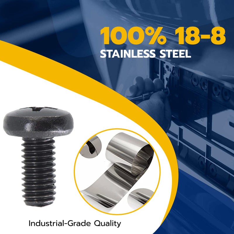 MAKERS BOLT Black License Plate Screws for BMW and Tesla, Phillips Machine Pan Head 18-8, Stainless Steel, M5-0.8 x 12 mm Bolt (Pack of 4) - Image 3