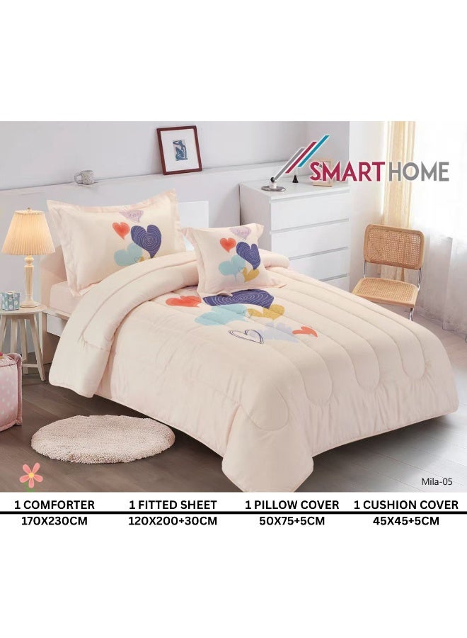 SMART HOME Modern Design 4-Piece Bedspread Set (Filled Bedspread 170x230cm + Mattress Protector 120x200+30cm + Pillowcase + Square Pillow Cover) - Luxury Youth Bedspread Set for Bedrooms and Students - Image 3