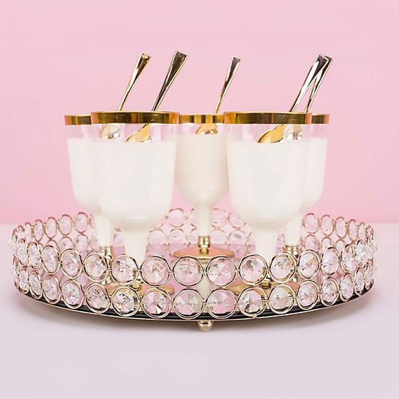 CentraLit صينية تقديم ذهبية مزينة بالمرآة مع كريستالات للتزيين للطاولة - Image 4