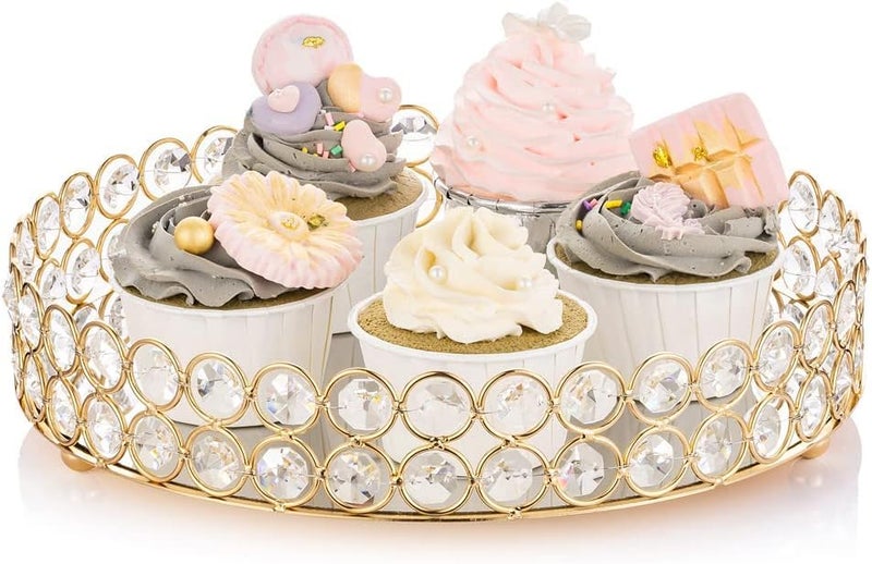 CentraLit صينية تقديم ذهبية مزينة بالمرآة مع كريستالات للتزيين للطاولة - Image 1