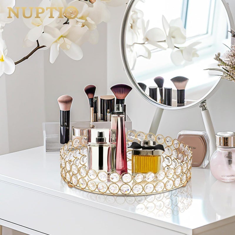 CentraLit صينية تقديم ذهبية مزينة بالمرآة مع كريستالات للتزيين للطاولة - Image 5