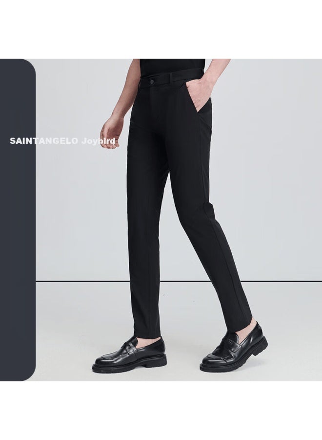 Saint Angelo Baoxiniao Men's Business Casual Slim Fit Solid Color Trousers Etd241209s Black 36 - Image 1