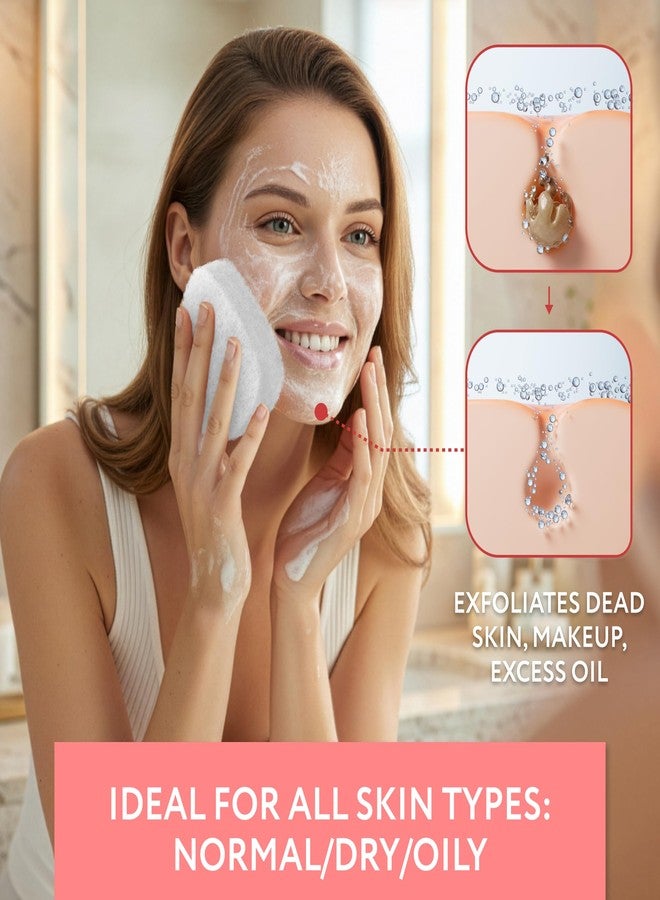 IMPRESA Facial Sponge - Daily Deep Cleansing Face Scrubber - Gentle Exfoliating Pads for Dead Skin Removal - Reusable Face Scrub Pads for Normal to Oily Skin (White, Thick) - Image 2
