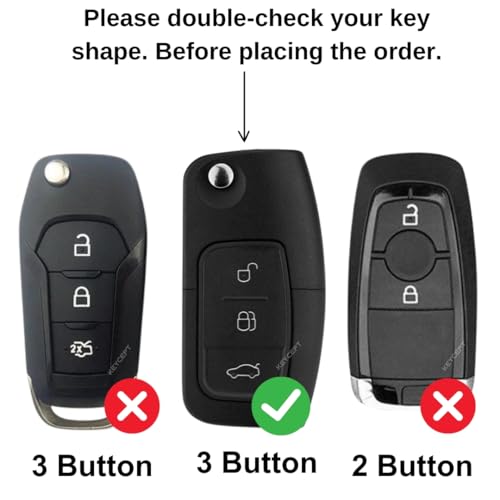KEYCEPT Metal Alloy Key Cover Compatible for Ford | Old Ecosport 3 Button Flip Key with Keychain (Short Keychain). - Image 2