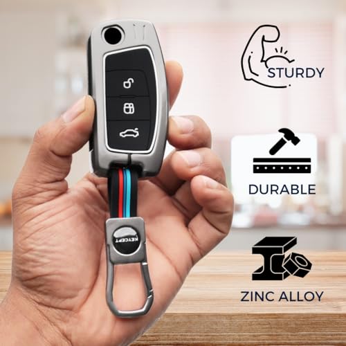 KEYCEPT Metal Alloy Key Cover Compatible for Ford | Old Ecosport 3 Button Flip Key with Keychain (Short Keychain). - Image 4