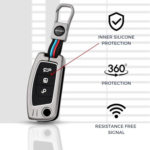 KEYCEPT Metal Alloy Key Cover Compatible for Ford | Old Ecosport 3 Button Flip Key with Keychain (Short Keychain). - Image 5