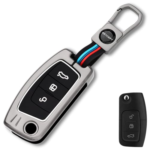 KEYCEPT Metal Alloy Key Cover Compatible for Ford | Old Ecosport 3 Button Flip Key with Keychain (Short Keychain). - Image 1