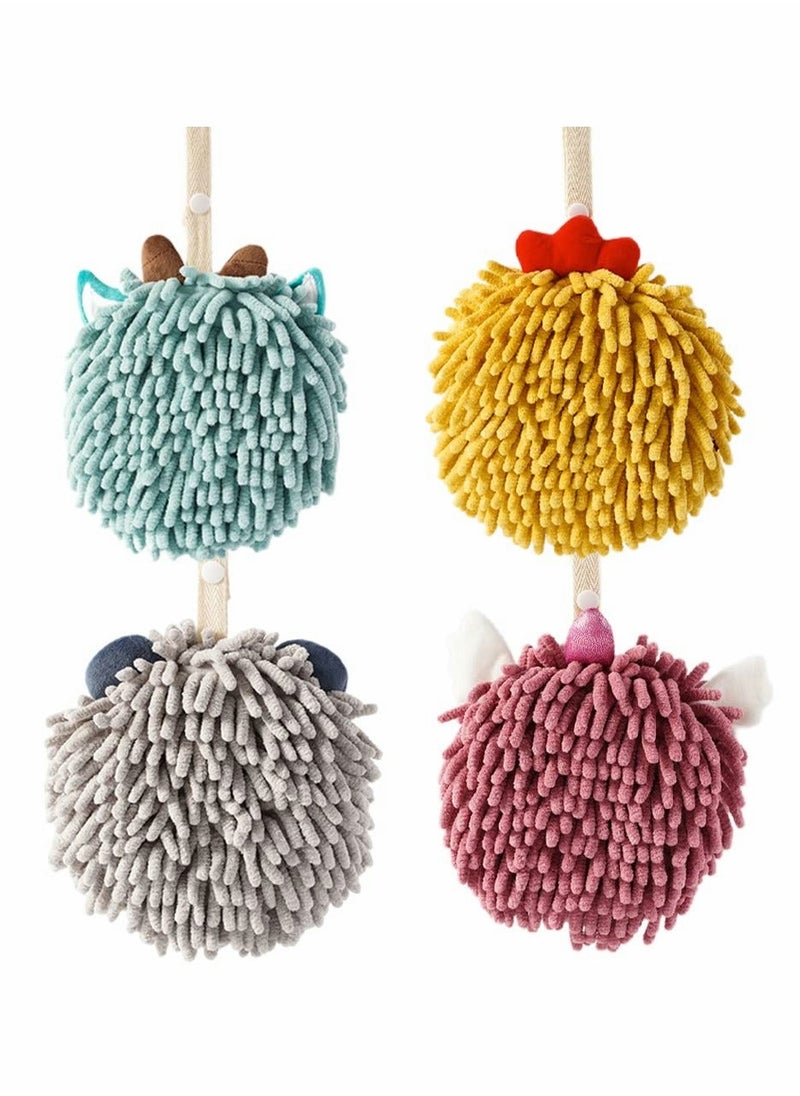 Y&D Chenille Cute Kids Hand Towels with Hanging Loop, Microfiber Plush Absorbent Toddler for Bathroom Kitchen(4Pack)  - Image 1