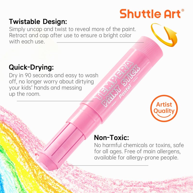 Shuttle Art Tempera Paint Sticks, 20 Pastel Colors, Solid Tempera Paint for Kids, Super Quick Drying, Works Great on Paper Wood Glass Ceramic Canvas - Image 4