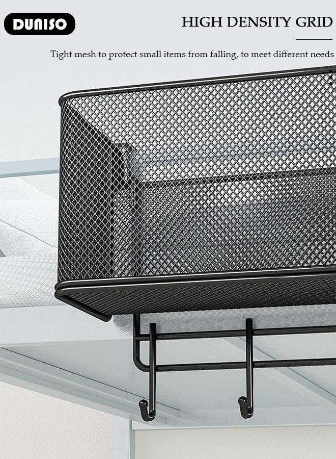 DUNISO Wall-Mounted Storage Rack,Shower Caddy Bathroom Organizer Basket Shelf with Hooks,Bedside Shelves for Snacks in Dormitories,Wall-Mounted Basket for Bathroom Kitchen Toilet Bedroom - Image 3