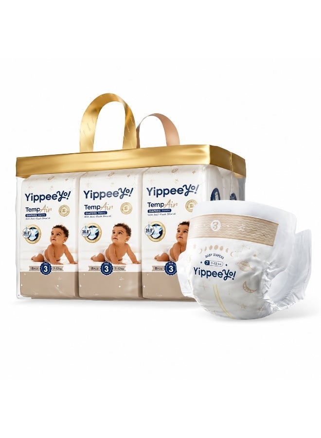 Yippeeyo TempAir Baby Diapers Size 3 (6 Packs of 7 = 42 Total) | Breathable Temperature-Sensing Strip | Overnight Absorbency for Infants 6–11 kg - Image 1
