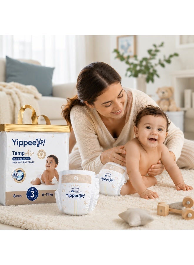 Yippeeyo TempAir Baby Diapers Size 3 (6 Packs of 7 = 42 Total) | Breathable Temperature-Sensing Strip | Overnight Absorbency for Infants 6–11 kg - Image 2