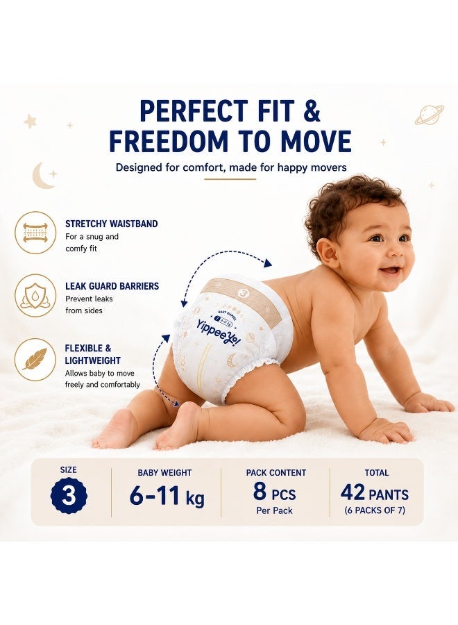 Yippeeyo TempAir Baby Diapers Size 3 (6 Packs of 7 = 42 Total) | Breathable Temperature-Sensing Strip | Overnight Absorbency for Infants 6–11 kg - Image 5