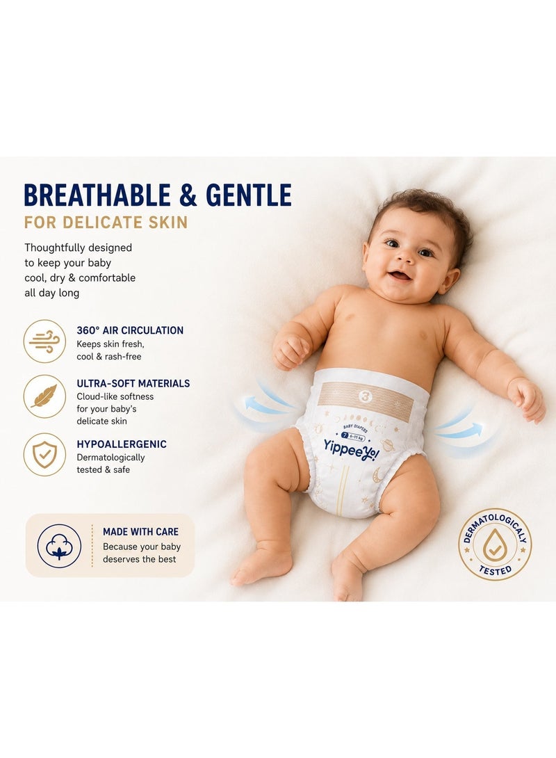 Yippeeyo TempAir Baby Diapers Size 3 (6 Packs of 7 = 42 Total) | Breathable Temperature-Sensing Strip | Overnight Absorbency for Infants 6–11 kg - Image 3