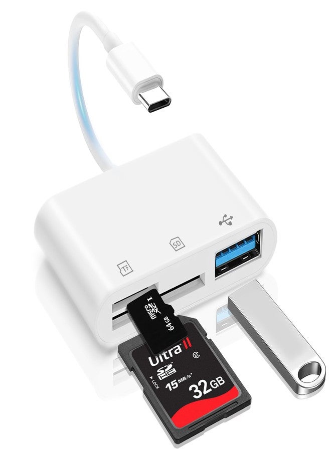 قارئ بطاقات SD بمنفذ USB-C لأجهزة iPhone، قارئ بطاقات ذاكرة 3 في 1 بفتحتين مع محول كاميرا USB، محول كاميرا رقمية لأجهزة iPhone 15/16 و iPad و Mac و MacBook Pro/Air و Android والكمبيوتر المحمول - Image 1
