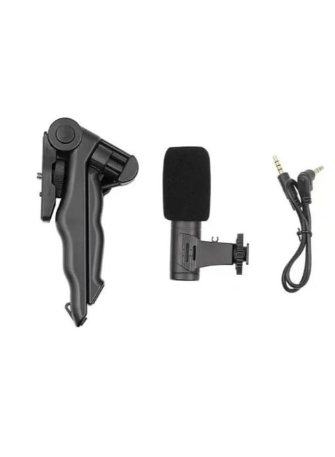 5-in-1 Video Camera Rig with Grip Handle, Microphone & LED Light Kit – U-Shaped Stabilizer Frame with Dual Lights & Phone Mount – Black/Red - Image 2