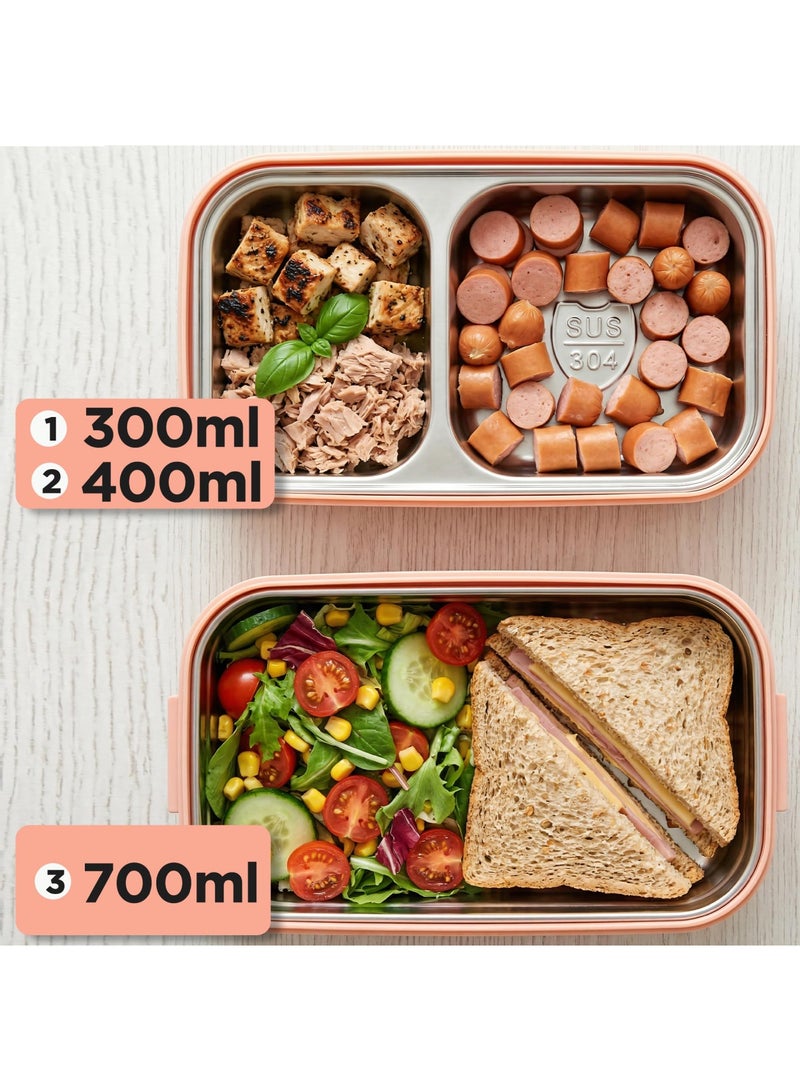 Adando Stainless Steel Lunch Box -1400ml Double Layer Microwave-Safe Bento Containers - 304 Bento box Insulated Leakproof - Insulated Lunch Box Ideal for Adults Office Students School- with Thermal Bag & Cutlery - Image 2