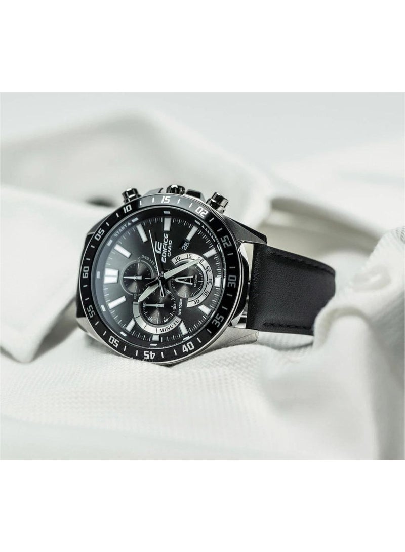 كاسيو ساعة كاسيو إدفيس EFV-620L-1AVUDF للرجال كرونوغراف بقرص أسود وسوار جلد أسود ومقاومة للماء حتى 100 متر - Image 2