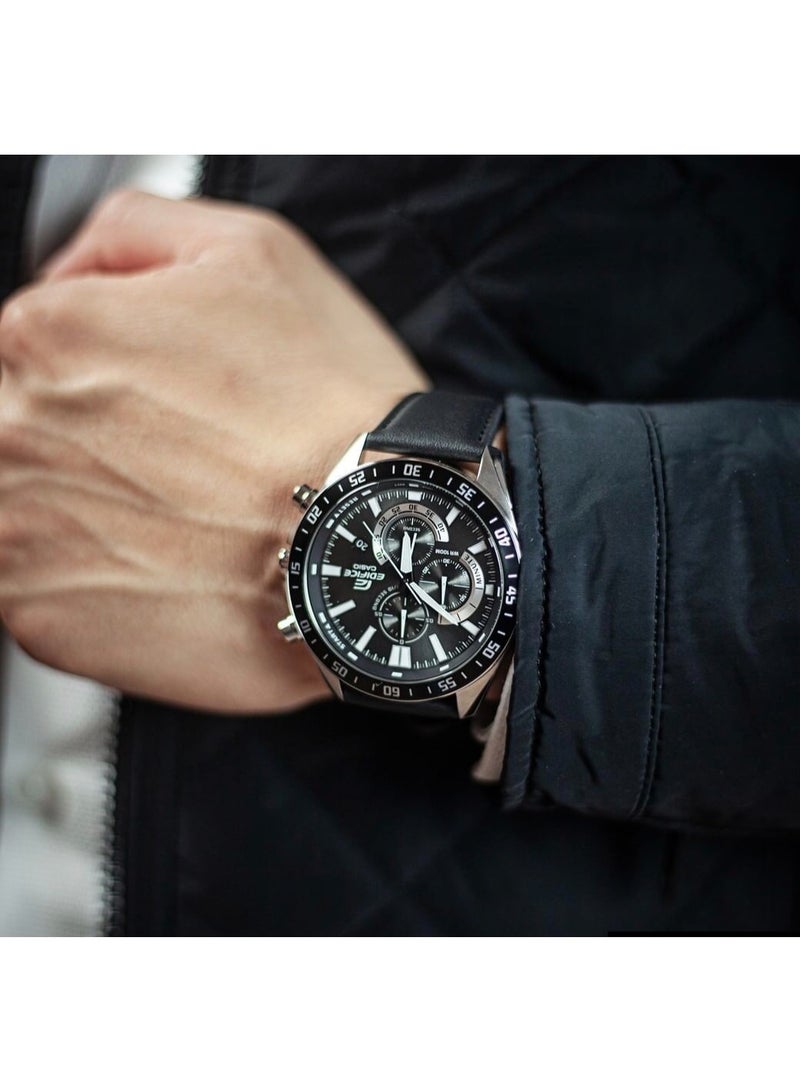 كاسيو ساعة كاسيو إدفيس EFV-620L-1AVUDF للرجال كرونوغراف بقرص أسود وسوار جلد أسود ومقاومة للماء حتى 100 متر - Image 3