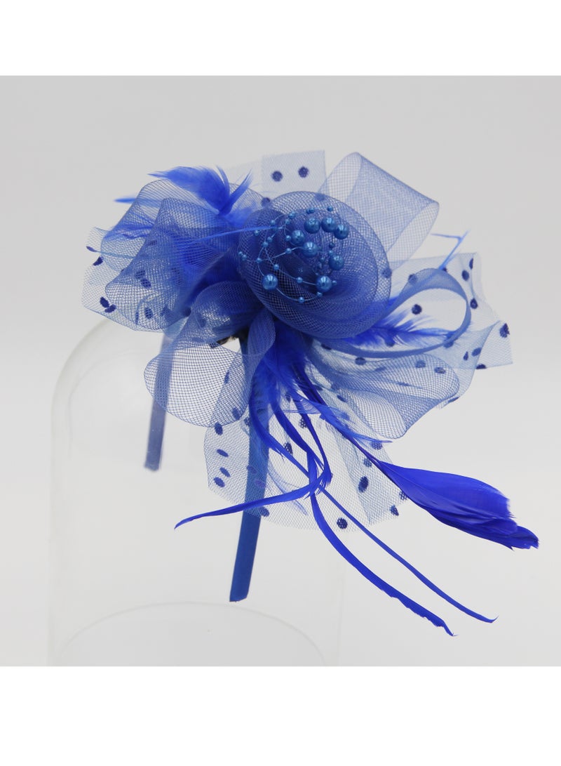 D'Daniela Ddaniela Monalisa Fascinator Hats for Women Tea Party Headband,  Hat Flower Mesh Ribbons Feathers on a Headband and a Clip Tea Party Headwear for Girls and Women Royal Blue - Image 4