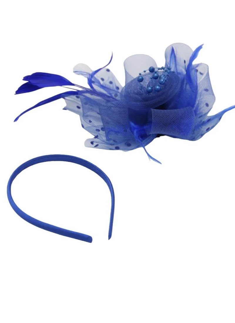 D'Daniela Ddaniela Monalisa Fascinator Hats for Women Tea Party Headband,  Hat Flower Mesh Ribbons Feathers on a Headband and a Clip Tea Party Headwear for Girls and Women Royal Blue