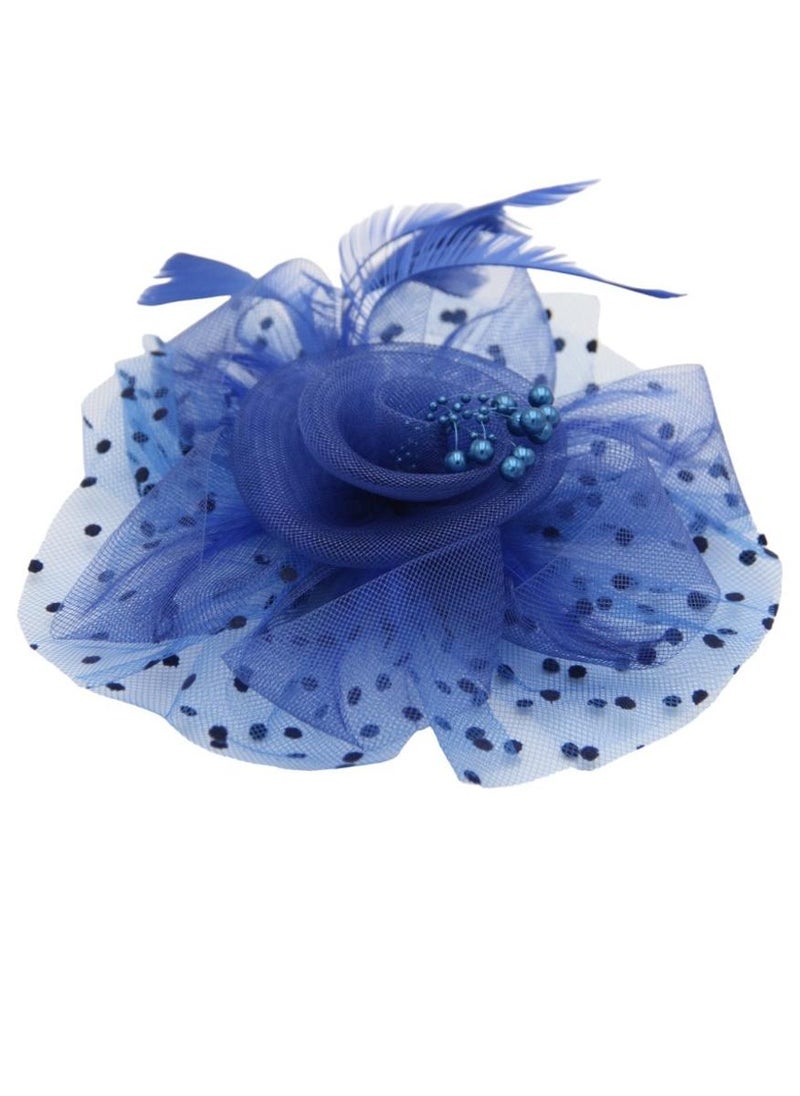 D'Daniela Ddaniela Monalisa Fascinator Hats for Women Tea Party Headband,  Hat Flower Mesh Ribbons Feathers on a Headband and a Clip Tea Party Headwear for Girls and Women Royal Blue - Image 3
