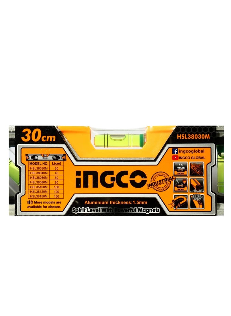 INGCO Hsl38030M Spirit Level With 2 Pieces Powerful Magnet 30 Cm Length  - Image 2