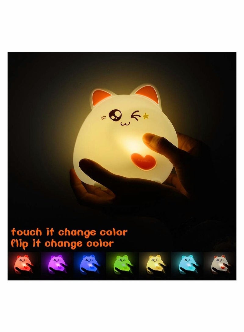 Captaintech Night Light for Kids, Soft Silicone Baby Night Light with Touch Sensor, Bedside Lamps with Quick USB Charging Port, 7 Colors Change Little Kitten Lights, Animal Shape Night Light Lamp - Image 2