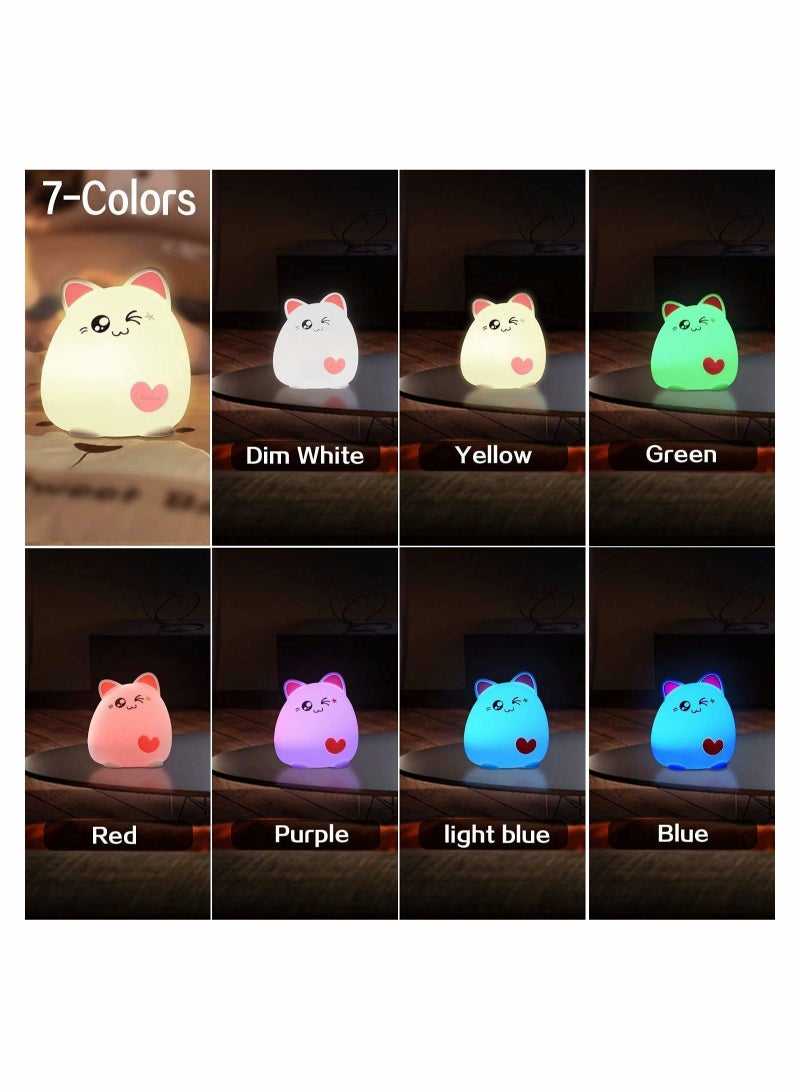 Captaintech Night Light for Kids, Soft Silicone Baby Night Light with Touch Sensor, Bedside Lamps with Quick USB Charging Port, 7 Colors Change Little Kitten Lights, Animal Shape Night Light Lamp - Image 5