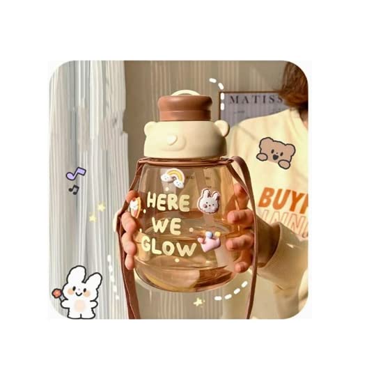 TEMSON Water Bottle – Water Bottle with Scale Marker, Large Wide Mouth and Sipper Bottle with Adjustable Strap, Non-Toxic Leakproof Durable BPA Free Water Bottle-1300ML(SL-7050) (Brown) - Image 5