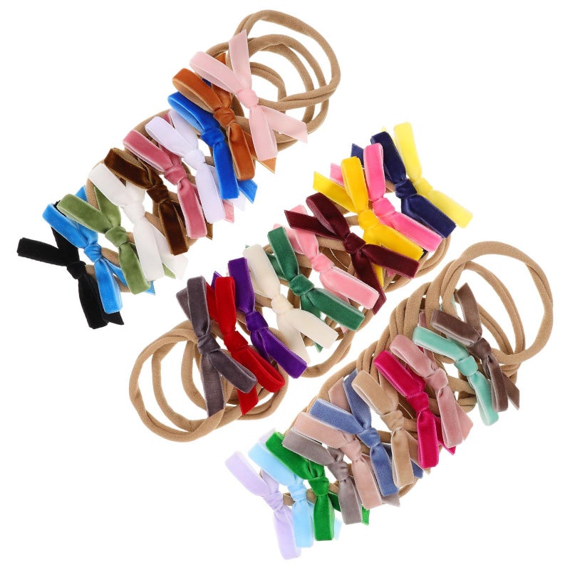 32 Pcs Soft Velvet Headbands With Bowknot Elastic Stretchy for Newborns Random Style - Image 2