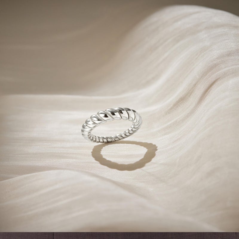 Poxtex Silver Chunky Rings for Women, Stacking Statement Wedding Band Jewelry, Stainless Steel Twist Rings Non Tarnish Size 8 - Image 5