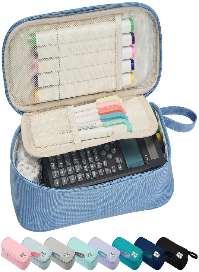 SPACEMATE Pencil Case Pouch Bag School Supplies for Girls and Boys, Large Big Capacity Aesthetic Pen Case, Simple Zipper Stationery Bag for Women Men Adults, Cornflower Blue, Large - Image 1