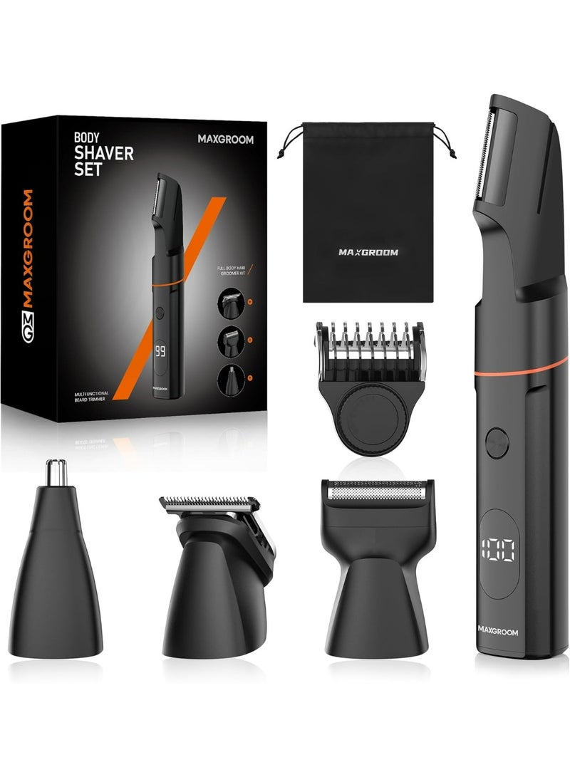 MAXGROOM Manscape Body Hair Trimmer for Men, Waterproof Pubic, Groin & Ball Shaver, No-Nick Mens Electric Grooming Kit with LED Display, USB Rechargeable, Adjustable Guide Comb - Image 1