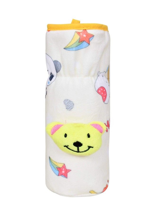 The Little Lookers - Soft Plush Stretchable Baby Feeding Bottle Cover With Easy To Hold Strap ; Cute Animated Overall Print Pack Of 2 (Yellow & Blue Narrow Neck 240Ml 8Oz) - Image 1
