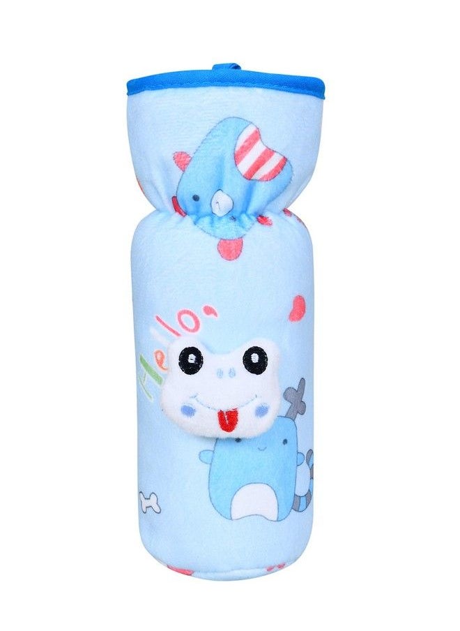 The Little Lookers - Soft Plush Stretchable Baby Feeding Bottle Cover With Easy To Hold Strap ; Cute Animated Overall Print Pack Of 2 (Yellow & Blue Narrow Neck 240Ml 8Oz) - Image 1