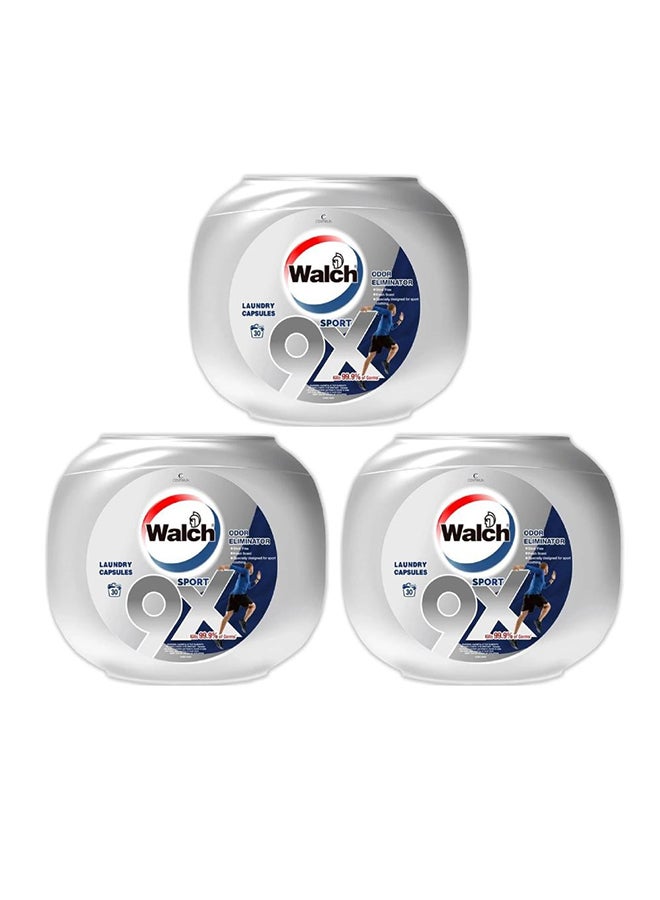 Walch Antibacterial Sport Laundry Detergent Capsules, German Formulated Plant-Based Ingredients, Removes Sweat and Odor, Kills 99.9% Germs and Stain Remover, 30 Pods, Pack of 3 X 30 (90 Capsules) - Image 1
