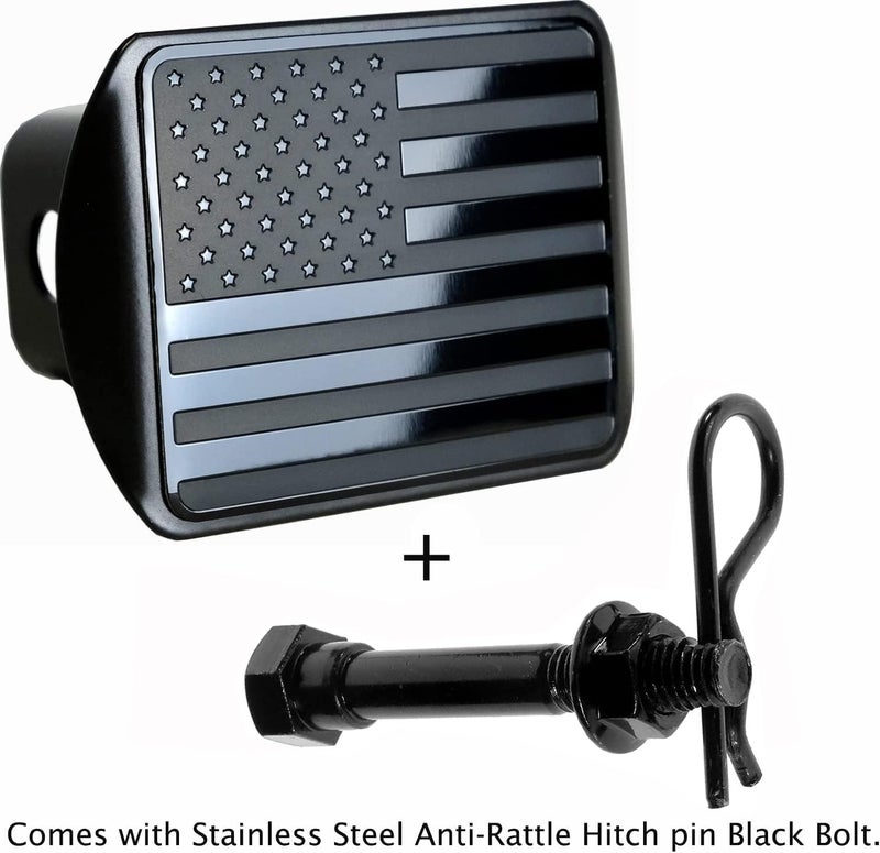 eVerHITCH USA Stainless Steel Flag Emblem Metal Hitch Cover with Pin Bolt (Fits 2" Receivers, Black) - Image 5