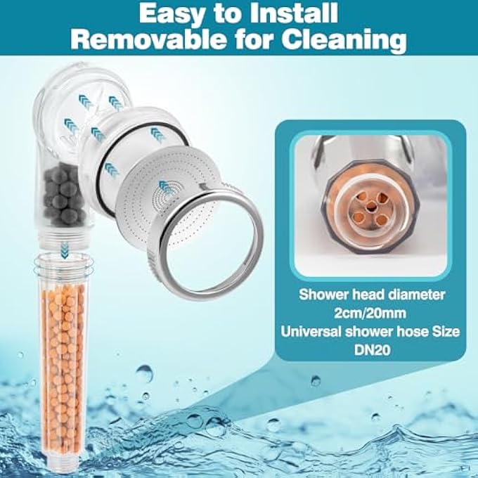 Filter Shower Head 3 Spray Modes Handheld Showerhead High Pressure Water Saving with 2 Packs Filtering Stones for Hair Loss Women Men - Image 5