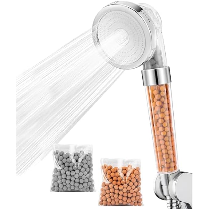 Filter Shower Head 3 Spray Modes Handheld Showerhead High Pressure Water Saving with 2 Packs Filtering Stones for Hair Loss Women Men - Image 1