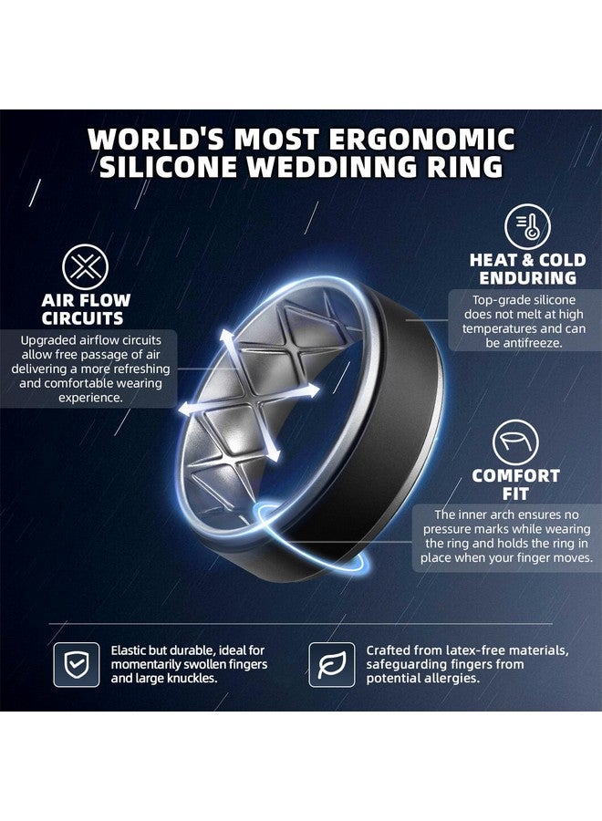 Egnaro Inner Arc Ergonomic Breathable Design, Silicone Rings Mens with Half Sizes, 7 Rings / 4 Rings / 1 Ring Rubber Wedding Bands, 10mm Wide-2.5mm Thick, 8.5-9, Silicone, No Gemstone - Image 1