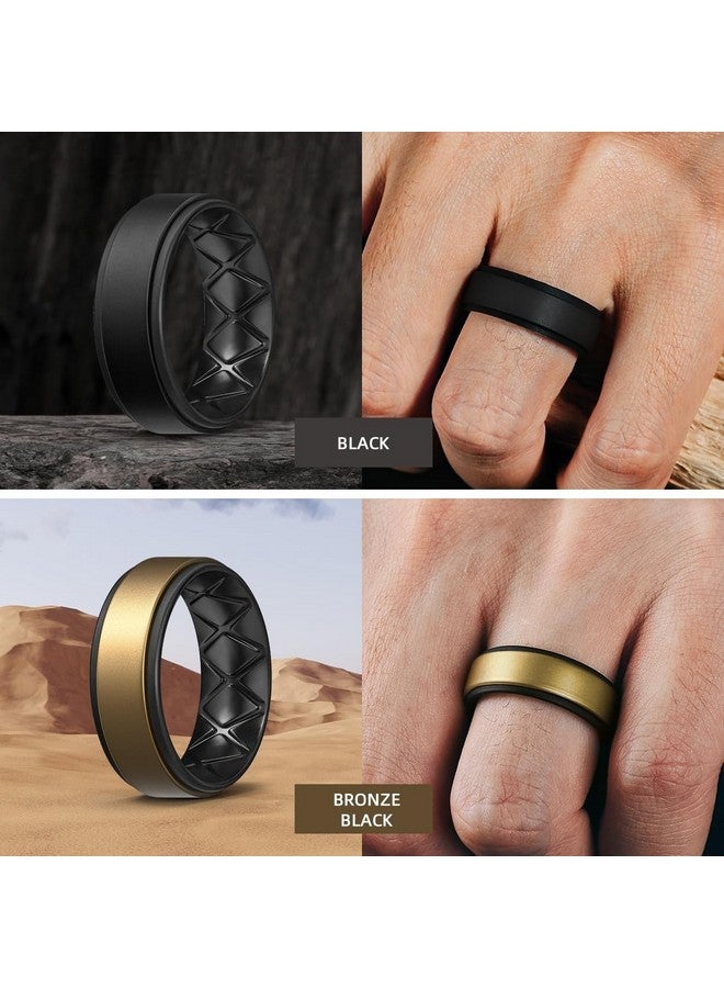 Egnaro Inner Arc Ergonomic Breathable Design, Silicone Rings Mens with Half Sizes, 7 Rings / 4 Rings / 1 Ring Rubber Wedding Bands, 10mm Wide-2.5mm Thick, 8.5-9, Silicone, No Gemstone - Image 3