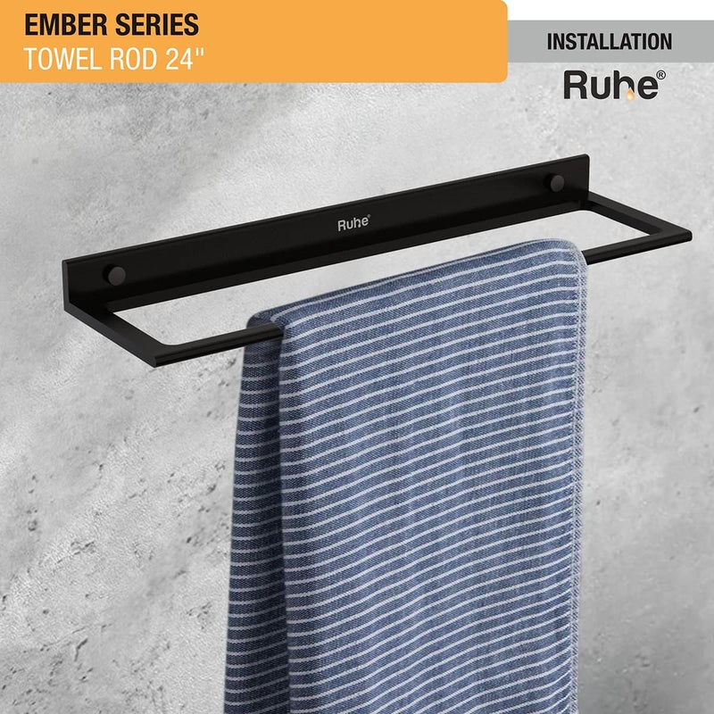 Ruhe® Ember Series Towel Rod | Space Aluminium Wall Mounted Towel Rod/Towel Rail for Bathroom | Black Matt Finish - Image 3